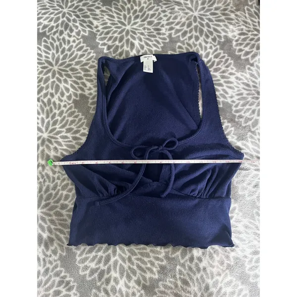 Forever 21 Y2K Ribbed Knit Crop Top Small Lettuce Hem Navy Blue Soft Girl Indie Festival - Image 5
