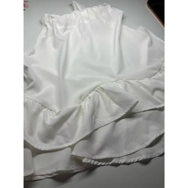 Source Unknown White Ruffle Halter Top Tie Neck Open Side High Low Coquette Y2K Blouse - Image 3