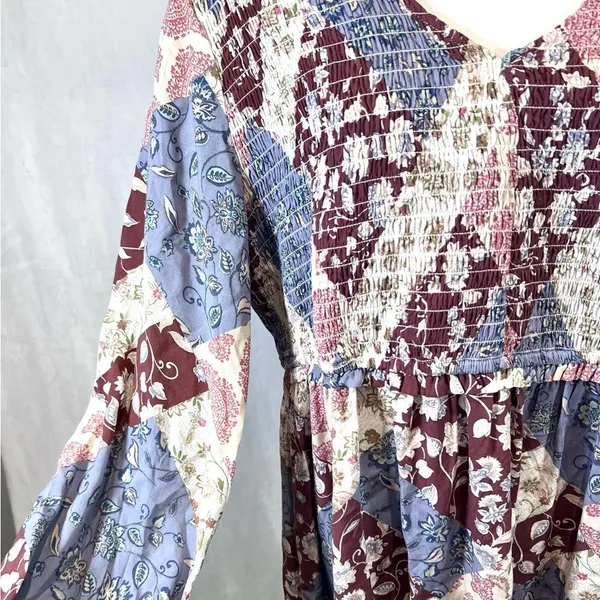 Maurice’s plus long sleeve boho patchwork smocked peplum top size 1X - Image 4
