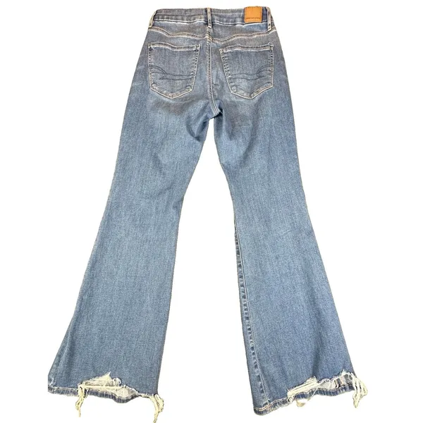 American Eagle Jeans Womens 6 Blue Curvy Super High Rise Flare Rips Festival - Image 4