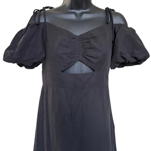 ASTR The Label Aleda Midi Dress Linen Size S Black Cold‎ Shoulder Party Cut Out - Image 2