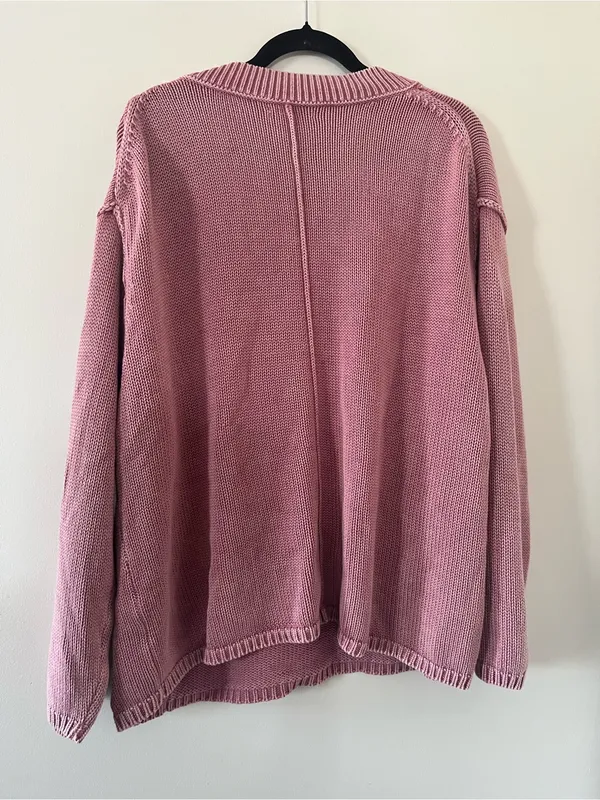 American Eagle Pink V Neck Knit Oversized Sweater Small Relaxed Cozy Coastal - Image 5