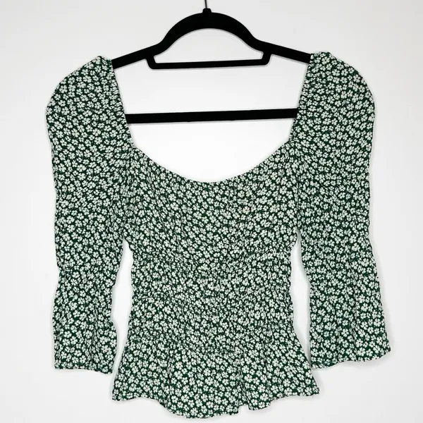 Reformation Ayla Smocked Floral Top Women's Green Size Medium - Image 4