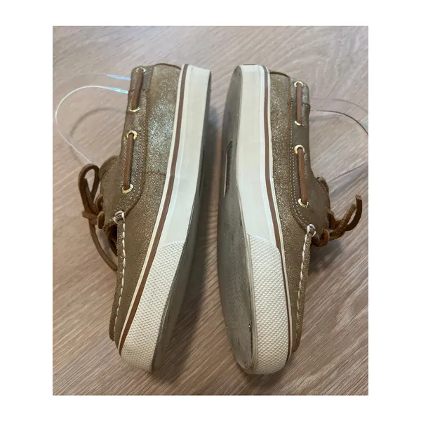 Sperry Top Sider Gold Glitter Suede Leather Boat Shoes Loafers 6.5 - Image 3