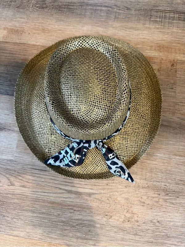 Source Unknown Straw Wide Brim Hat with Leopard Band - Brown - Image 3