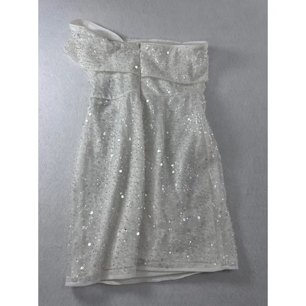 Lulus White‎ One Shoulder Sequin Pearl Embellished Mini Dress NWT Size S - Image 5