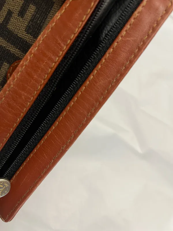 Fendi Zippered Small Wallet/Pouch, Zucca Pattern and Leather Trim - Image 16