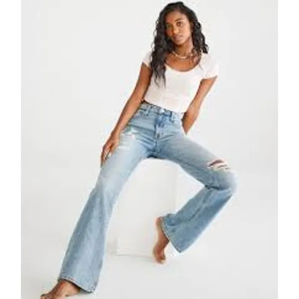 AEROPOSTALE High Rise Flare Jeans Ripped Denim Size 2 S Short - Image 2