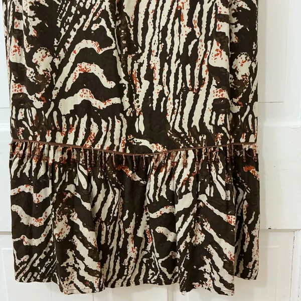Kim Rogers Zebra Print Maxi Skirt L Flowy Boho Beaded Ruffle Dark Academia - Image 3