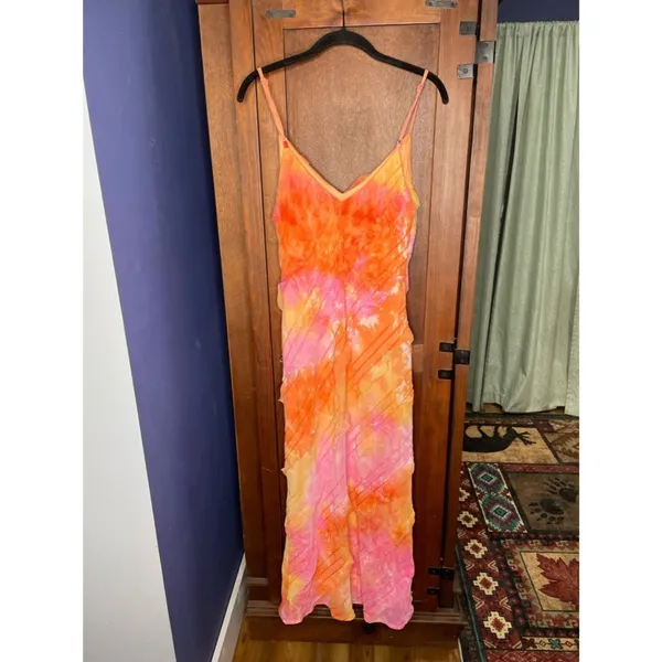 Princess Polly Lars Maxi Dress Orange Multi Tie Dye Ruffle Slip Dress Resort 6 - Image 5