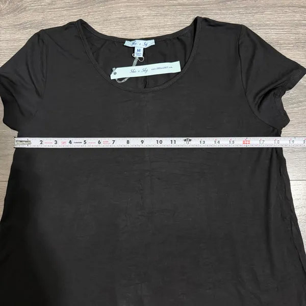 She & Sky Lounge‎ Midi Dress M Black Short Sleeve Scoop Neck A-Line T-Shirt Minimalist - Image 5