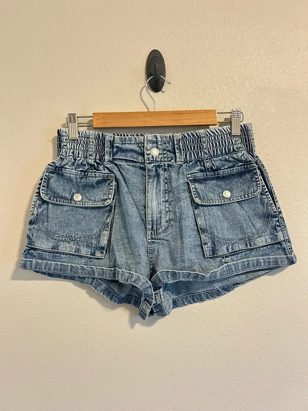 Free People We The Free Lady Luck Paperbag Shorts Jackpot Denim Cotton XS - Image 3