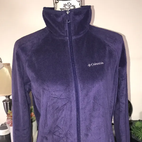 Columbia Sportswear Velour Purple Zip Up Jacket with Stand-Up Collar Size Medium - Image 3