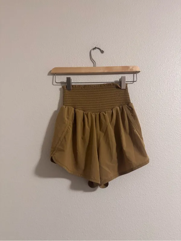Aerie high-Waist Smocked Lounge Shorts in Tan - Image 3