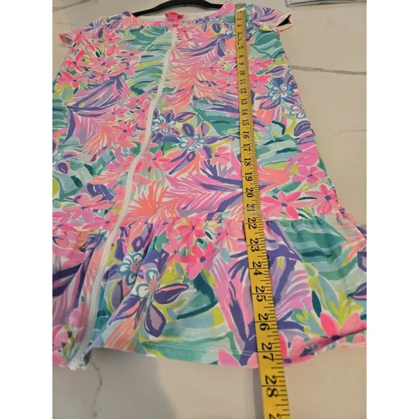 Lilly Pulitzer Girls XL 12-14 Tropical Floral Zip Front Swim Coverup Dress Pink - Image 8