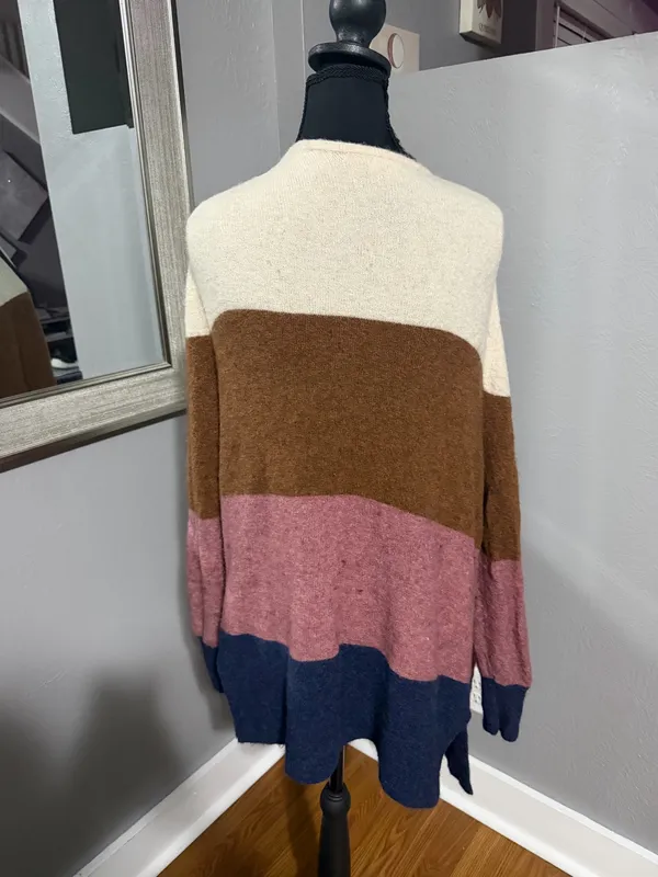 Madewell Kent Merino Alpaca Blend Colorblock Open Soft Cozy Preppy Cardigan Small. - Image 4