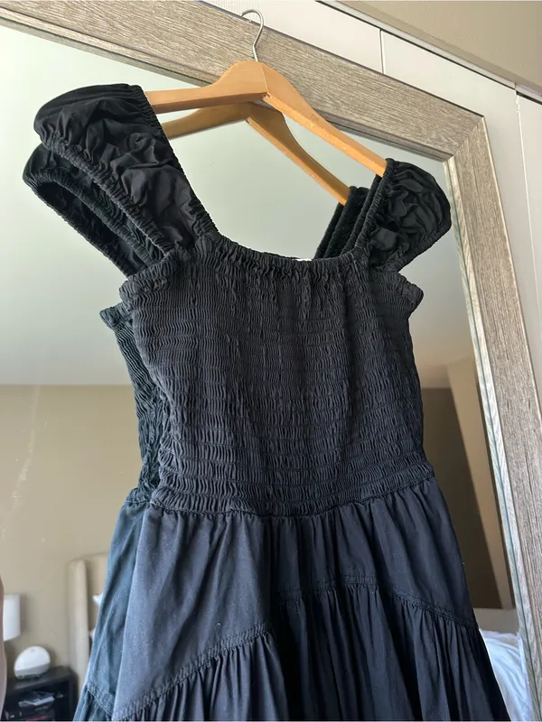 Nordstrom Signature Black Smocked Square Neck Puff Strap Maxi Dress Size Small - Image 2