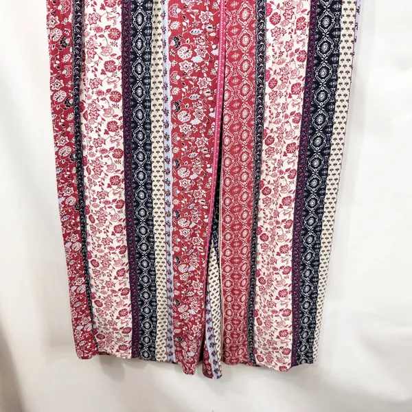 New Directions Small Capri Pants Patchwork Red Floral Striped Wide Palazzo 852 - Image 5