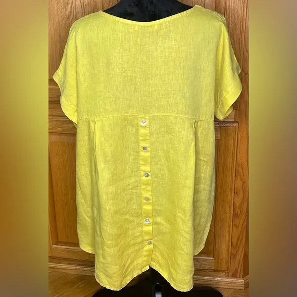 Terzo Millennio Lagenlook Linen High-Low Hem Tunic Oversized Top Yellow Sz Large - Image 5