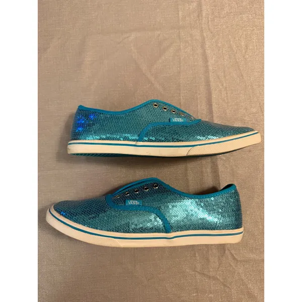 Vans Authentic Lo Pro Turquoise Blue Sequin Sneakers Womens 9.5 Mens‎ 8 Low Top - Image 5