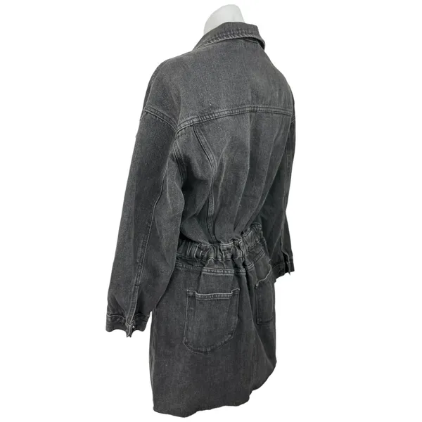 FORE Black Denim Button Up Collared Long Sleeve Jean Chambray Mini Dress Sz M - Image 2