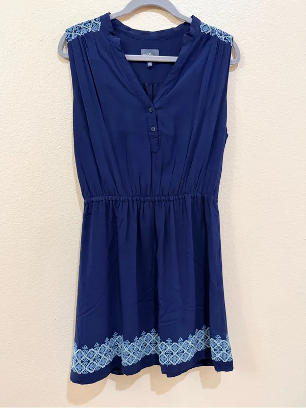 Market & Spruce Navy Blue Embroidered Dress Size L Sleeveless Boho Shift - Image 2
