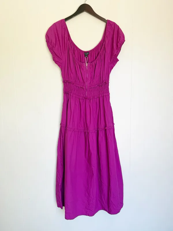 J. CREW Tiered Midi Cotton Poplin Fuchsia Dress Large - Image 5