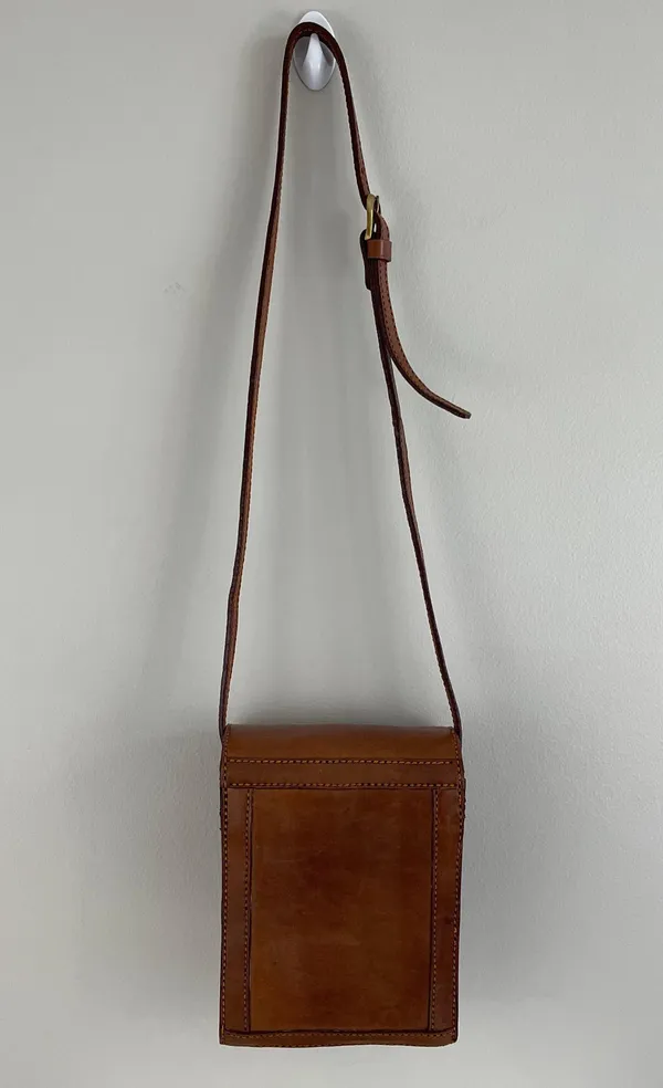 Vintage Southwestern Light Brown Faux Leather Tapestry Panel Crossbody Bag Purse - Image 6