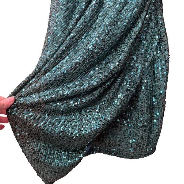Crystal Doll Sequin V-Neck‎ Spaghetti Strap Lined Mini Dress Green 0 Festive Party Club Rave - Image 5