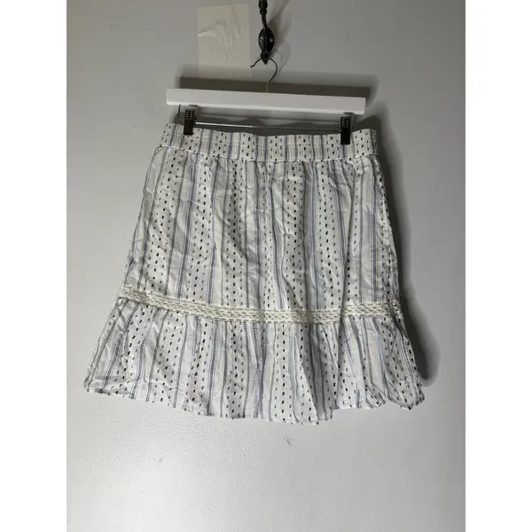 NWT loft clip tiered pull on mini skirt‎ white blue size m - Image 2