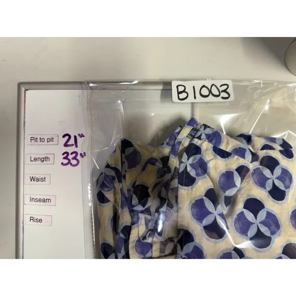 Zara Floral Linen Blend Shirt Dress Sz M Blue Geometric Artsy‎ Button Front Boho - Image 8