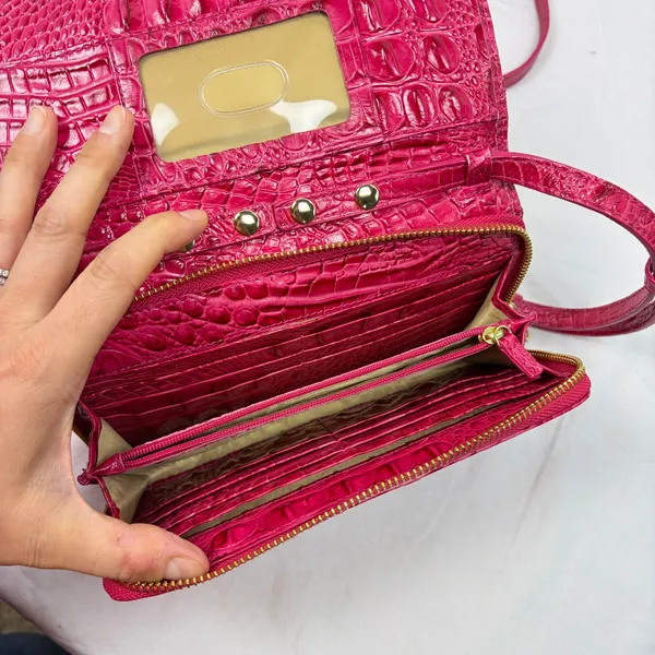 Brahmin Phlox Pink Minuette crocodile crossbody purse mild wear. flap zip pocket - Image 4