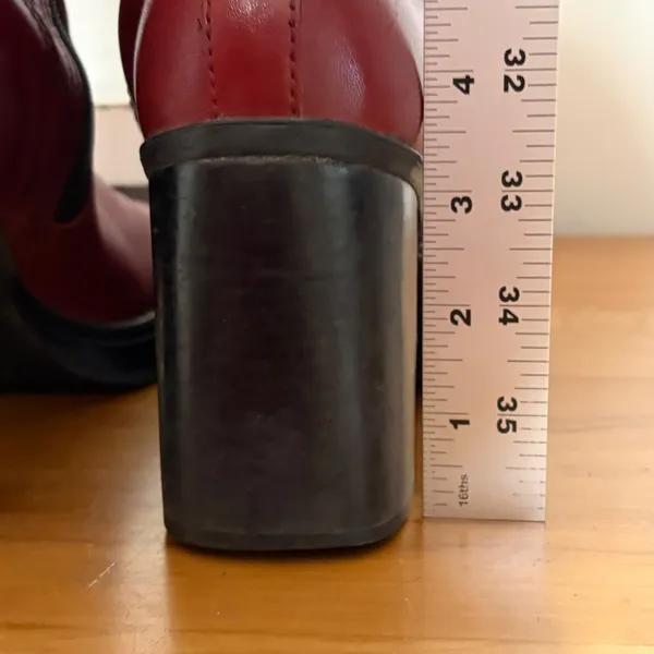 Tommy Hilfiger Vintage Y2K Red Leather Square Toe Block Heel Boots 8.5M Brazil - Image 7