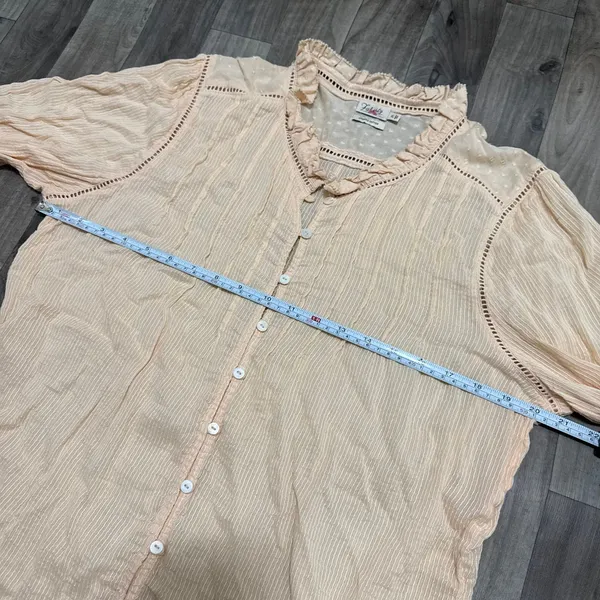 Faherty Willa Rosette Peach Organic Cotton Pintuck Ruffle Blouse XL - Image 5