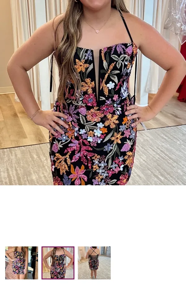 Alyce Paris Black & Floral Beaded Mini Dress - Image 3