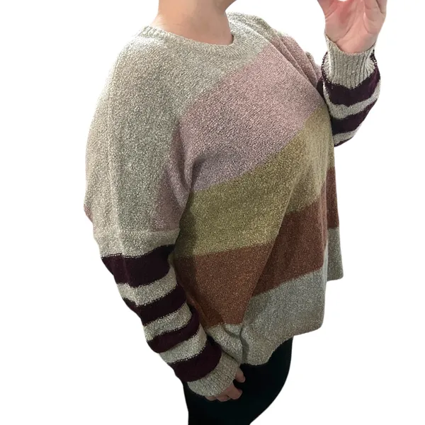 Active USA (M) Multicolor Colorblock Striped Textured Oversized Sweater - Image 5