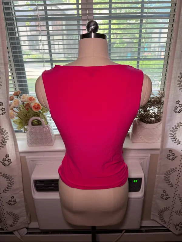 Express Draped Sleeveless Cowl Neck Tank in Bright Pink - Image 2