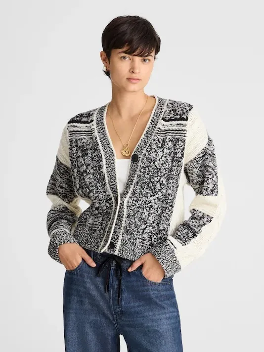 {M} Madewell Marled Patchwork Cardigan Merino Wool Sweater - Image 8