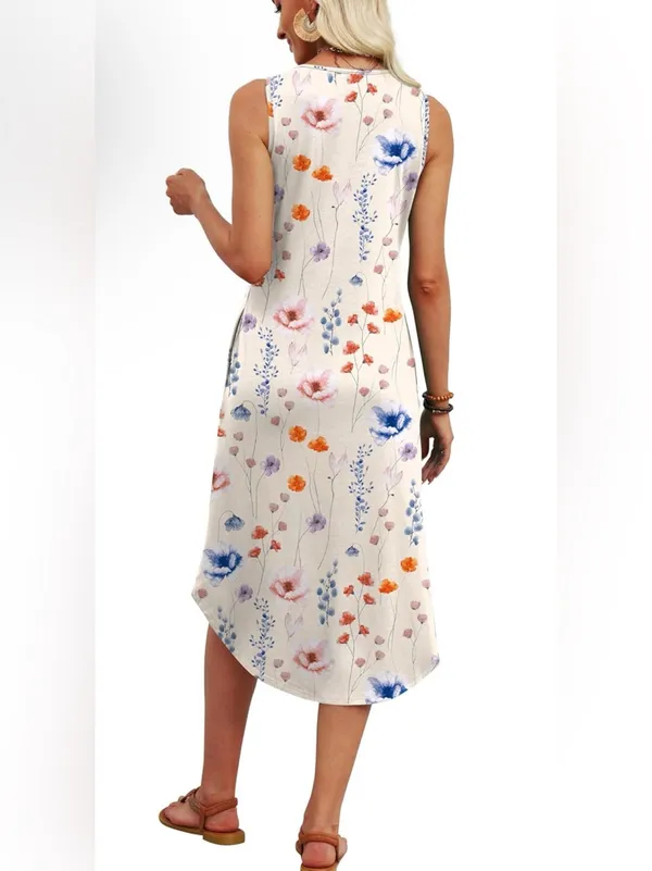 WIHOLL Summer Dresses for Women 2026 Button Front Sleeveless Casual Midi Dress B - Image 3