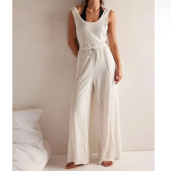 NEW Free people wait a minute Oatmeal Combo Jumpsuit sz M - Image 4