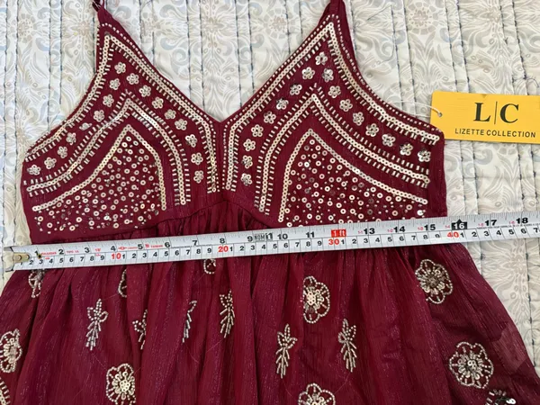 Lizette Collection XS Burgundy Beaded Sequin Babydoll Cami Boho Festival Y2K Top - Image 5