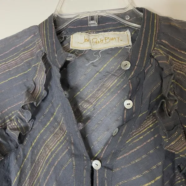 Jen's Pirate Booty blue striped button down shimmer Troubadour Top XS - Image 4