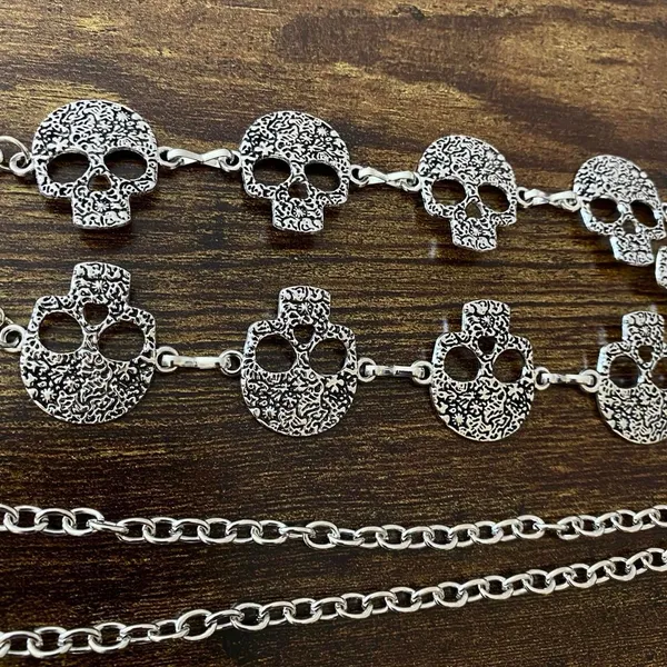 Silver Y2K Gothic Skull Link Waist Chain Belt, Fits 16 to 40 Inches, X7GA1375 - Image 7