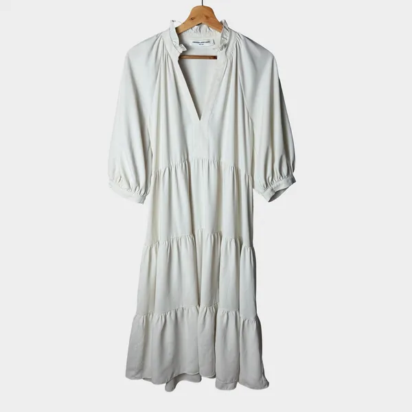 Amanda Uprichard Saffron Ivory Tiered Midi‎ Dress Ruffle Neck Small Coastal - Image 12