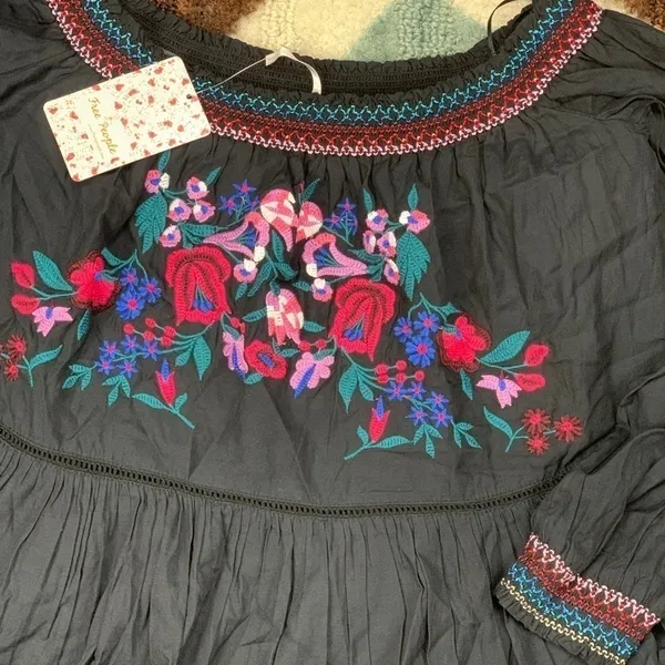 FREE People Embroidered‎ Floral Black boho dress - Image 6