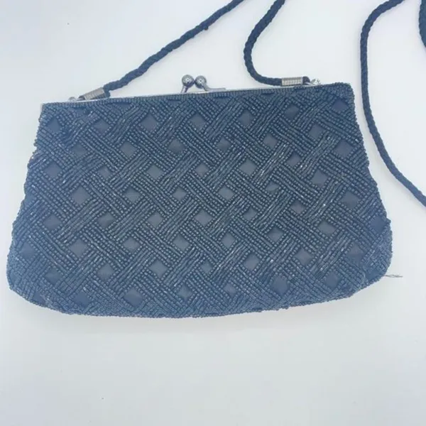 Handmade Silk Black Beaded Embellished Clasp Shoulder Evening Bag Women's Purse - Image 7