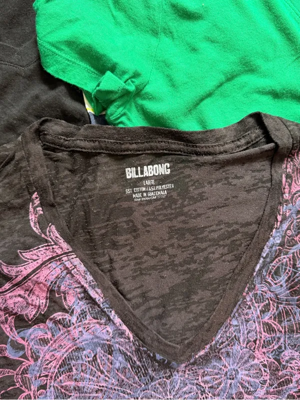 Billabong Black V-Neck Tee with Purple and Pink Mandala Graphic - Image 2