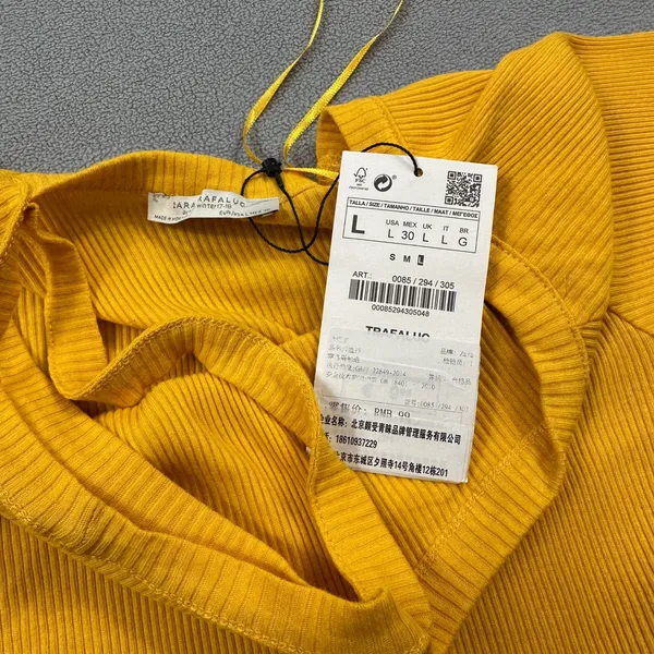 NWT Zara Trafaluc Top Yellow Ribbed Knit Asymmetric One Shoulder Long Sleeve - Image 3