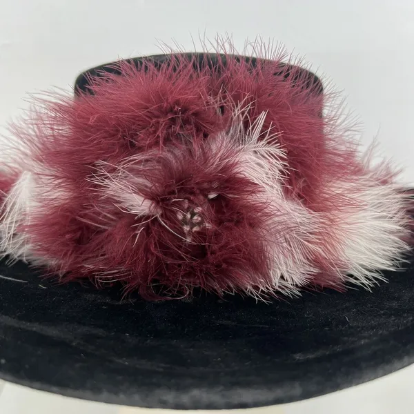 Bailey 7 1/8 Cowboy Hat U-Rollit Feather Trim Vintage Western Black Burgundy - Image 4