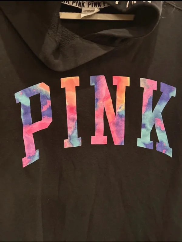 Victoria's Secret Rare VS PINK Black Watercolory Spellout Hoodie Size L - Image 5